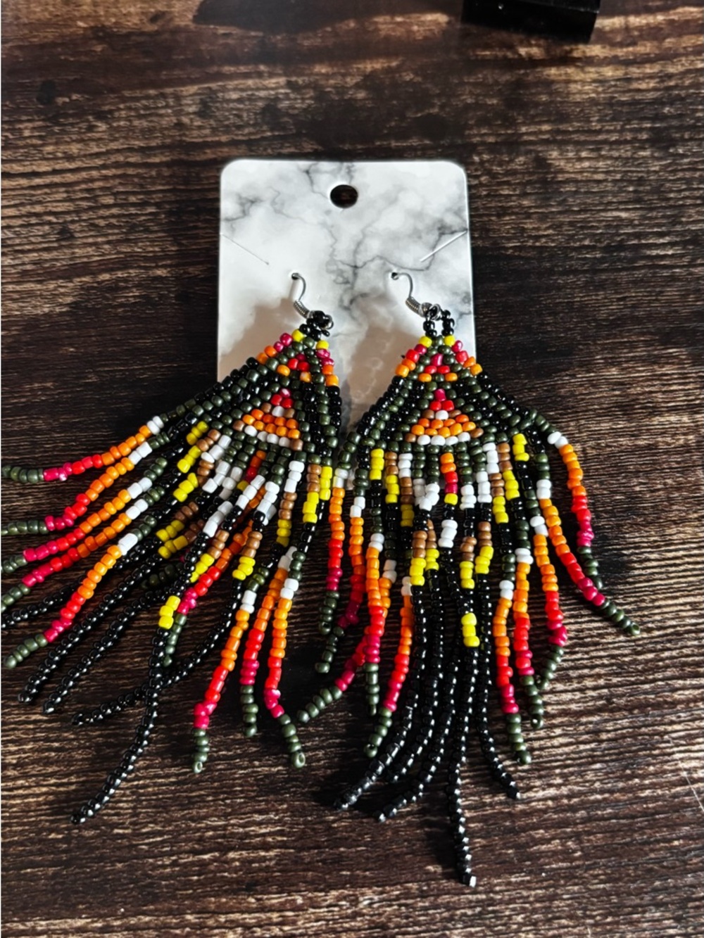 Boho Multicolor Seed Bead Fringe‎ Earrings - Picture 2 of 3
